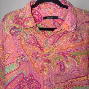 Lauren Ralph Lauren Womens XL Button Down Shirt Pink Multi-color Paisley